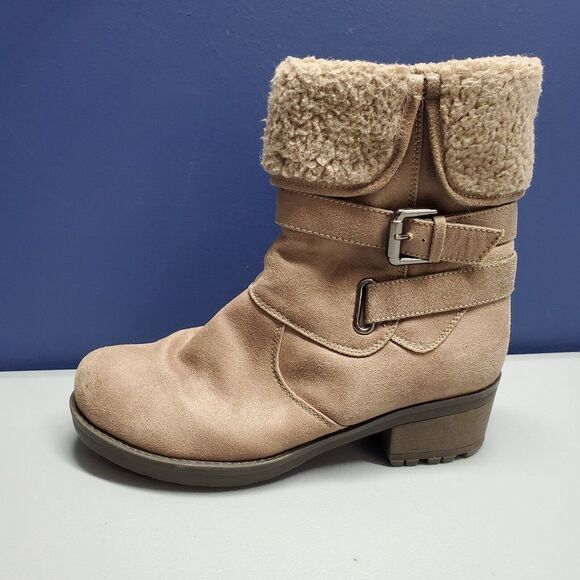 White Mountain Ankle Boots Womens Size 6 Brown Leather Shearling Side Zip - Picture 13 of 16